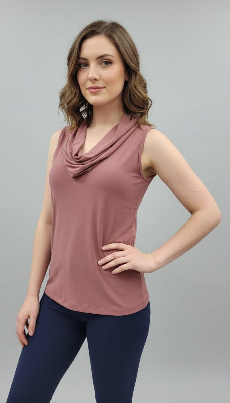COWL NECK SLEEVELESS TOP - T663