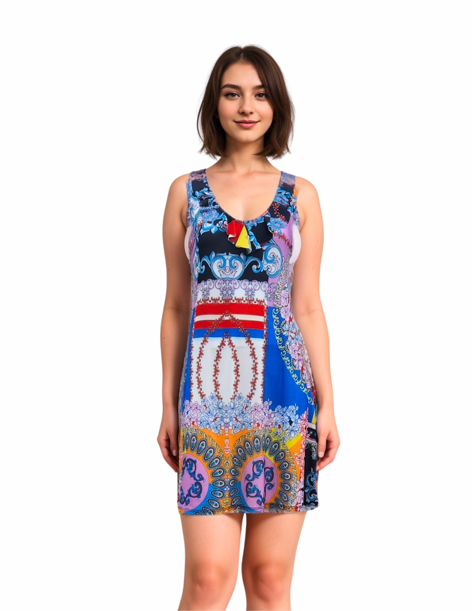 Ruffle Neck Skater Style tank dress with square back and Pocket - D2006