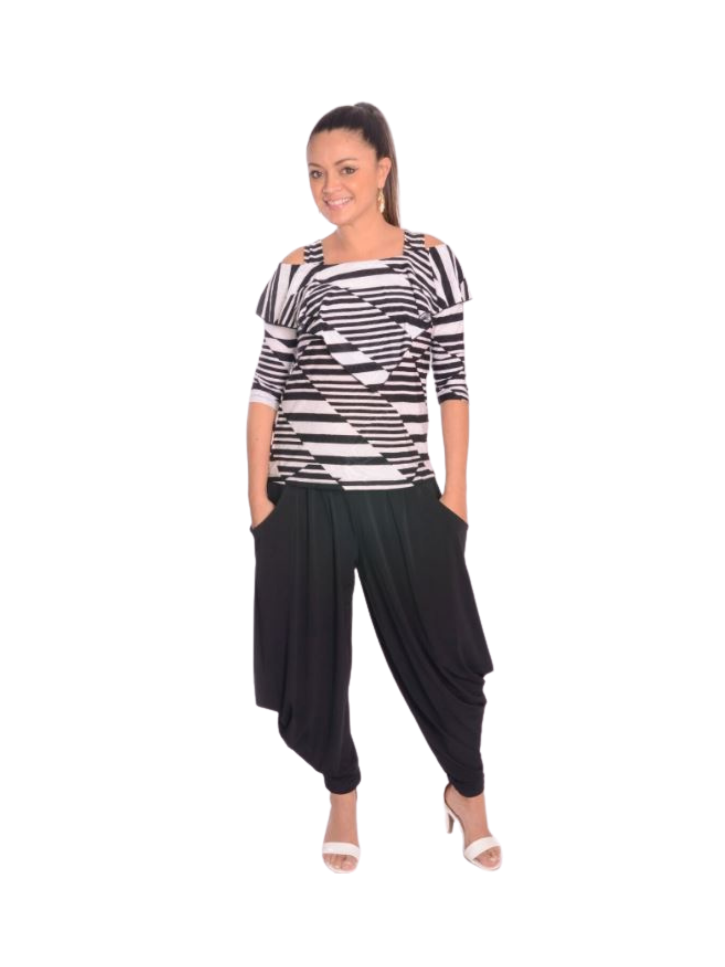 FASHQUE - Pull On pants with wide waist band and Kangaroo Pockets - P033