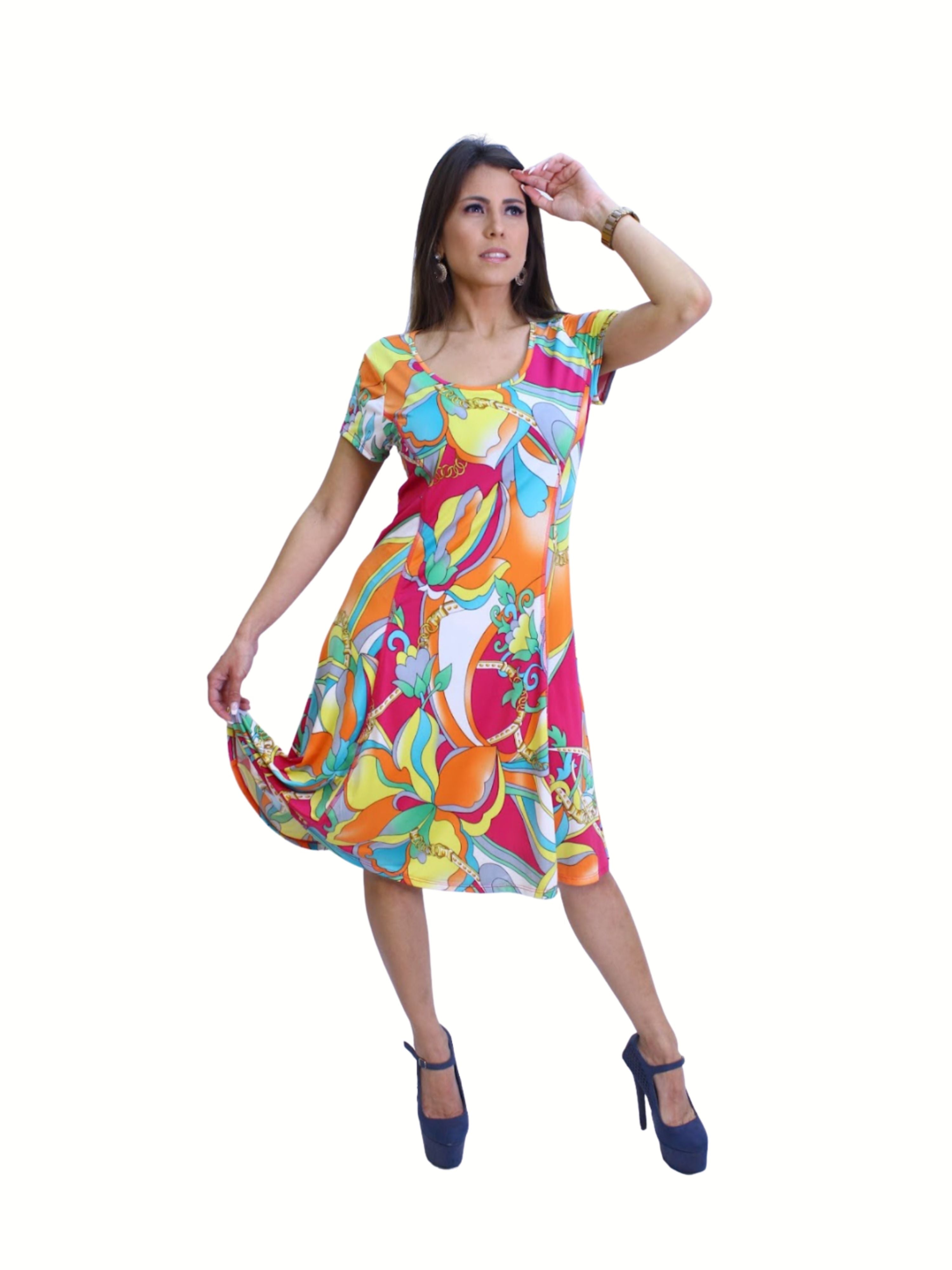 FASHQUE - Highlighted Princess Seam Scoop Neck Dress - D037 SALE
