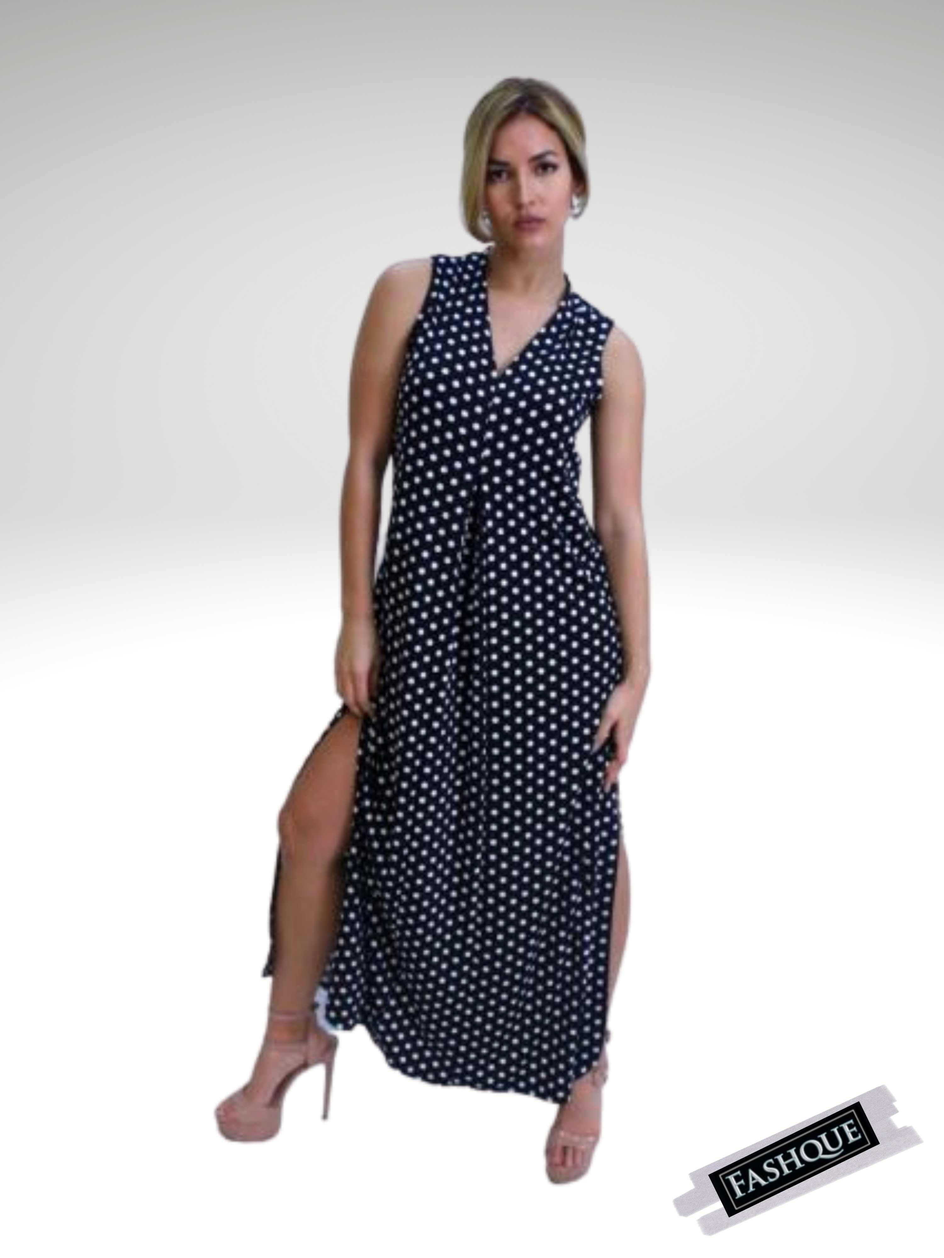 Sheath Silhouette V-Neckline Side Slit Maxi Dress - D052