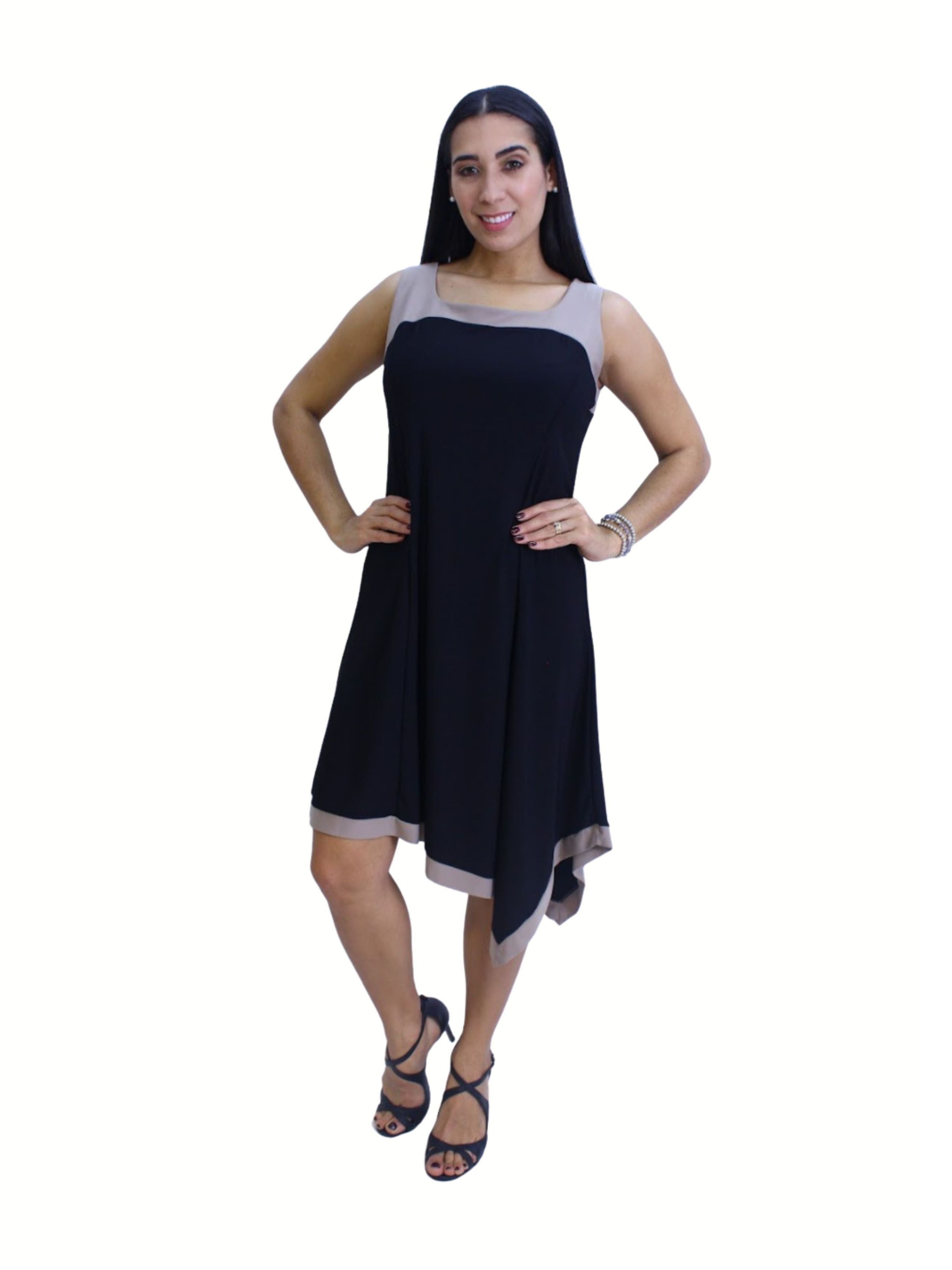 Women Asymmetrical Neck Long Sleeveless Dress- D072