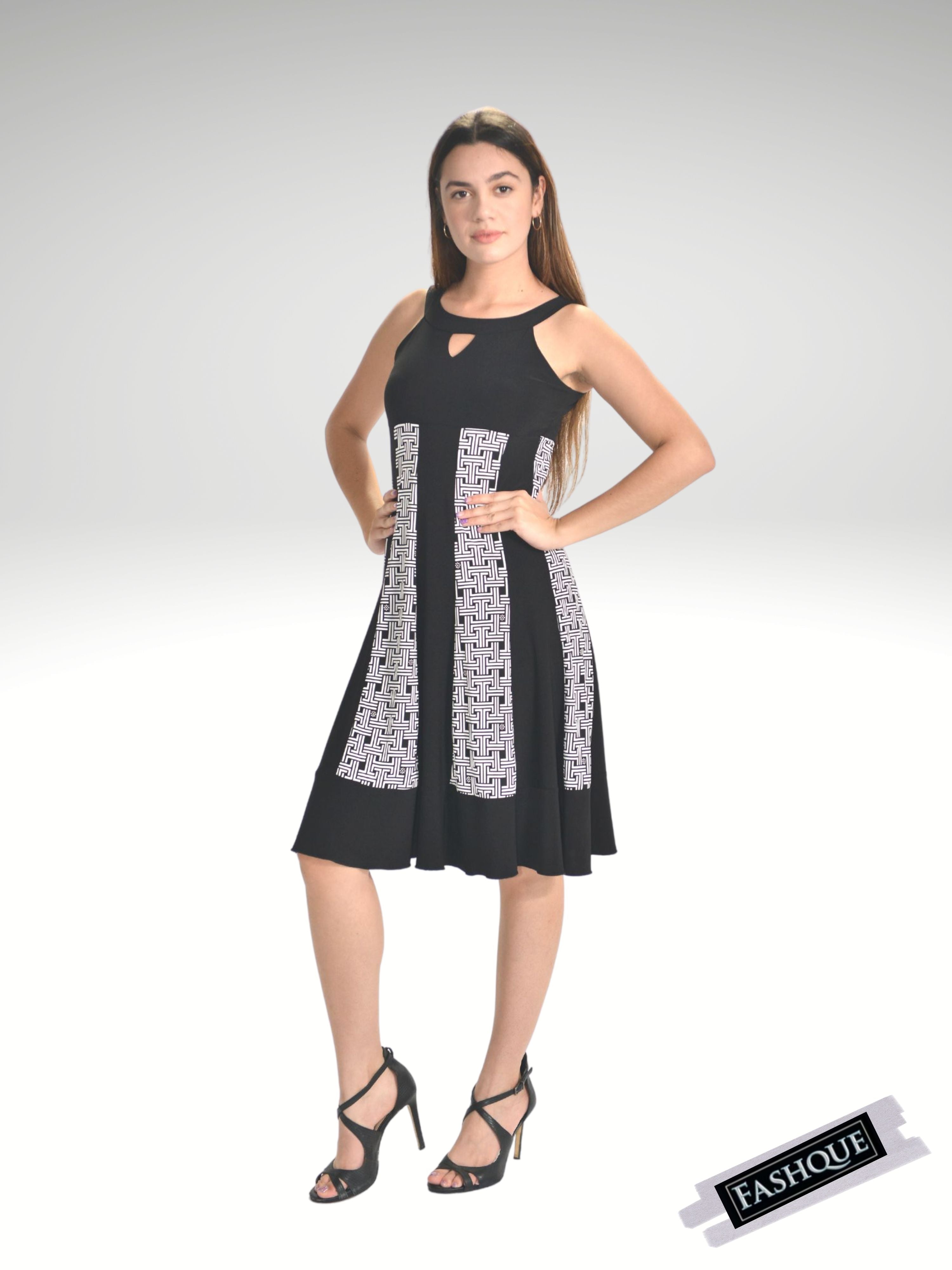 FASHQUE - Sleeveless Panel Dress with Scoop Neck - D102
