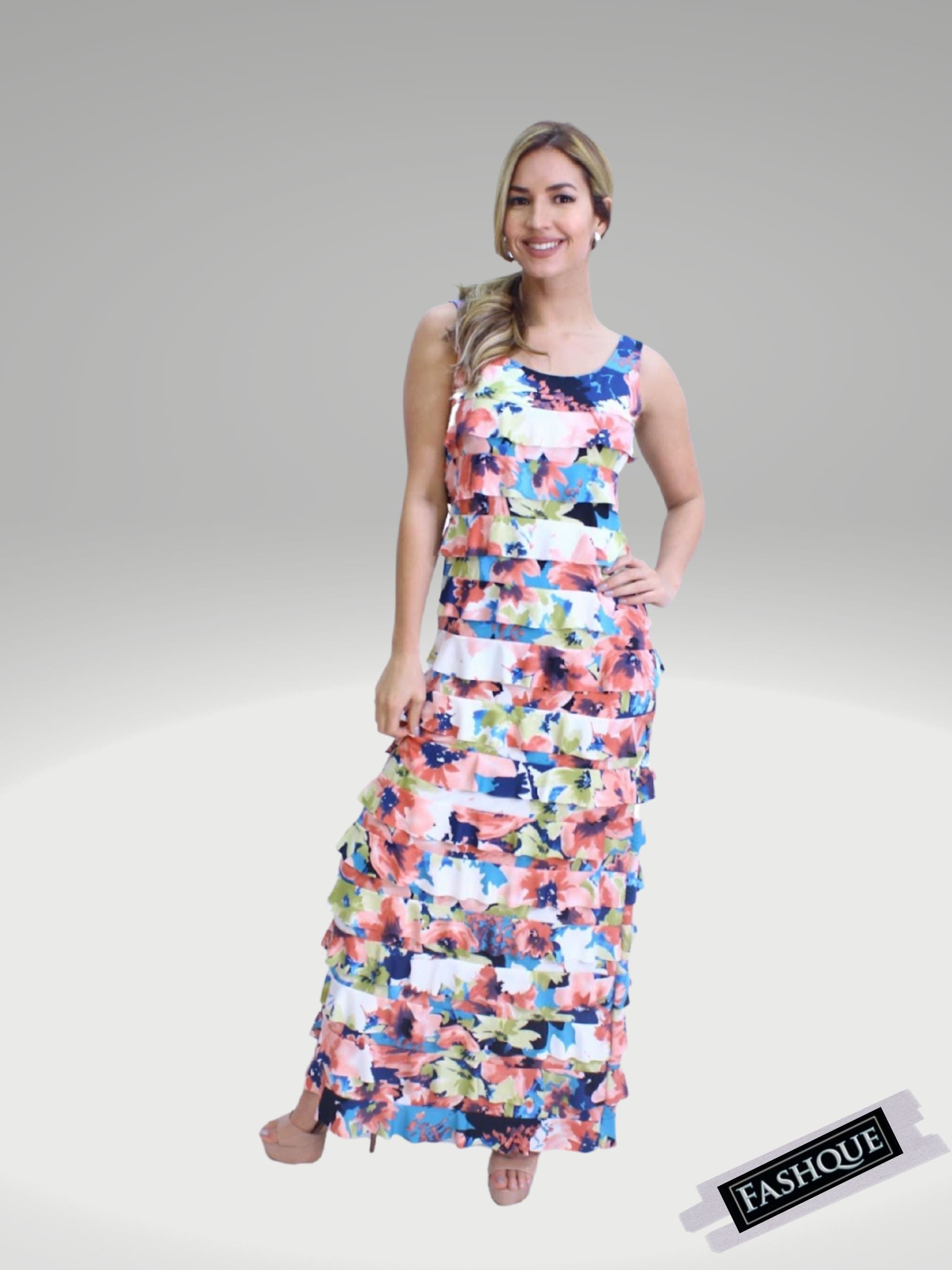 Ruffle Maxi Dress Sleeveless PRINTED - D211 SALE