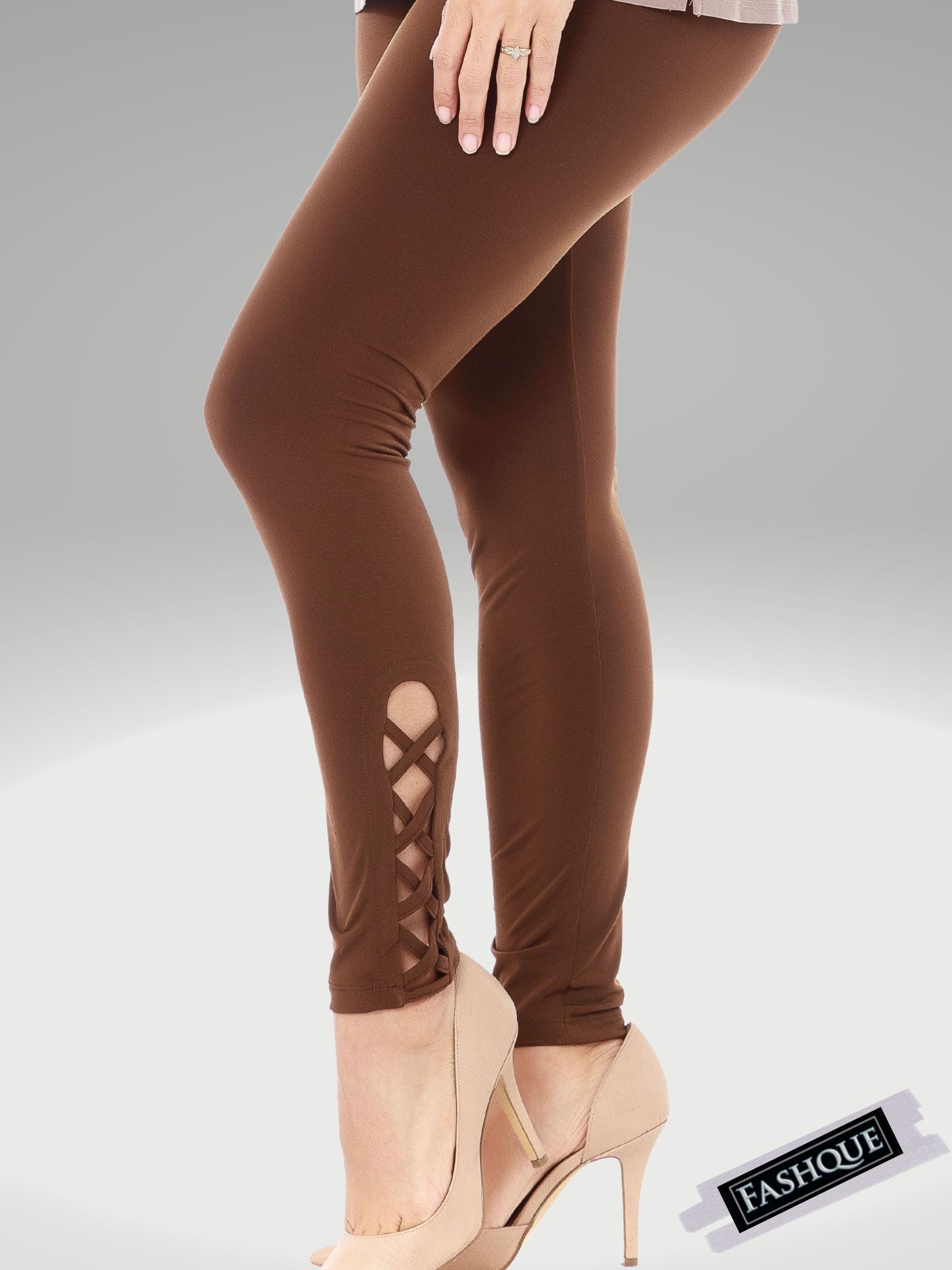 FASHQUE - Ankle length leggings with criss cross pattern at the ankle - P009 SALE