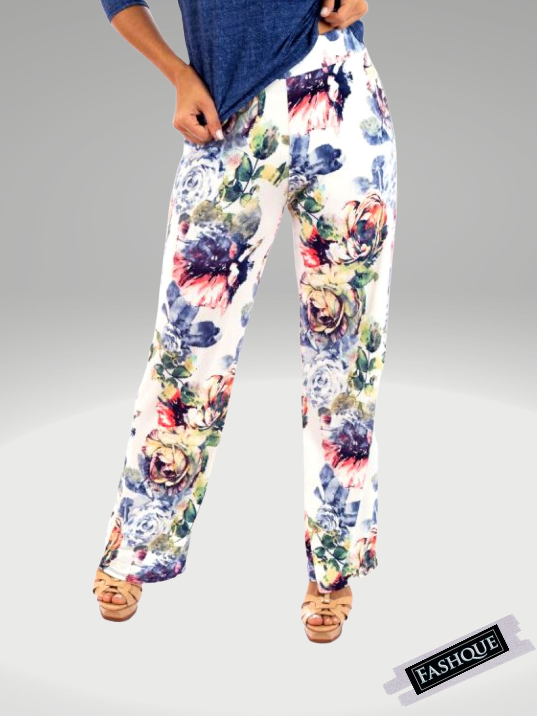 FASHQUE - Mid Rise Straight Leg Pull-on Printed Palazzo - P017 SALE