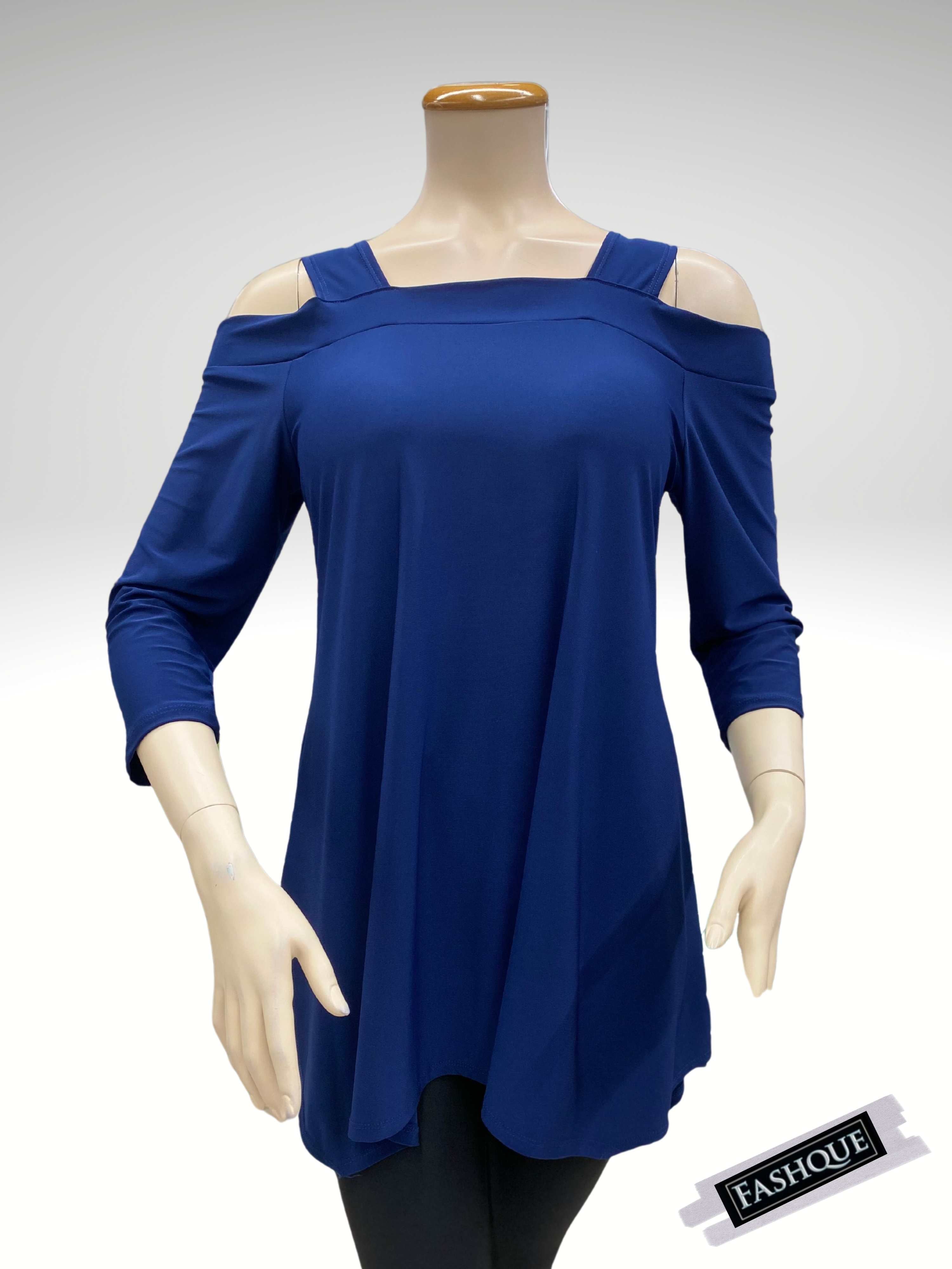 FASHQUE - Off shoulder 3/4 sleeve Asymmetrical Tunic/Top - T425
