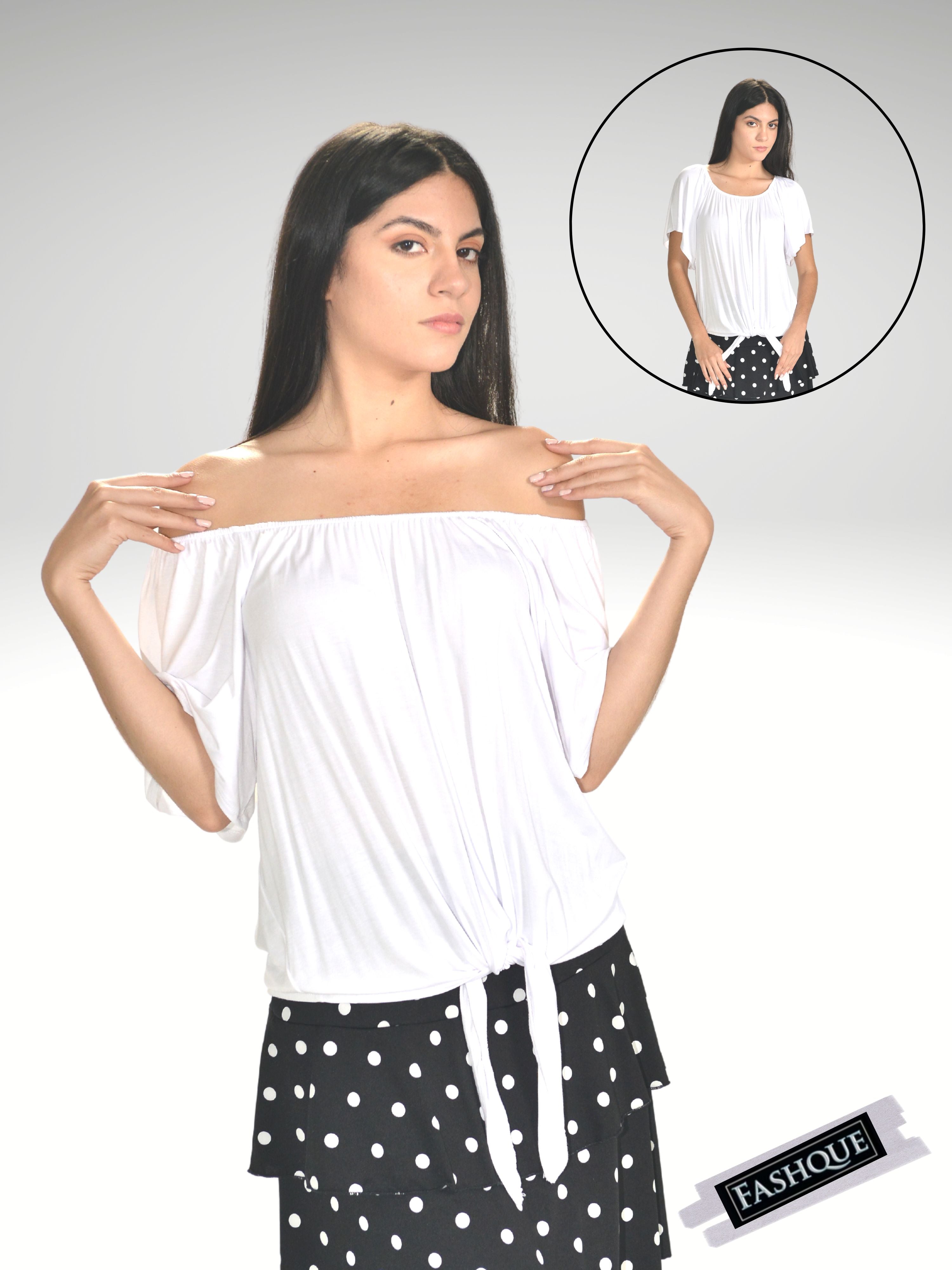 Asymmetrical OFF Shoulder top with a knot detail - T509
