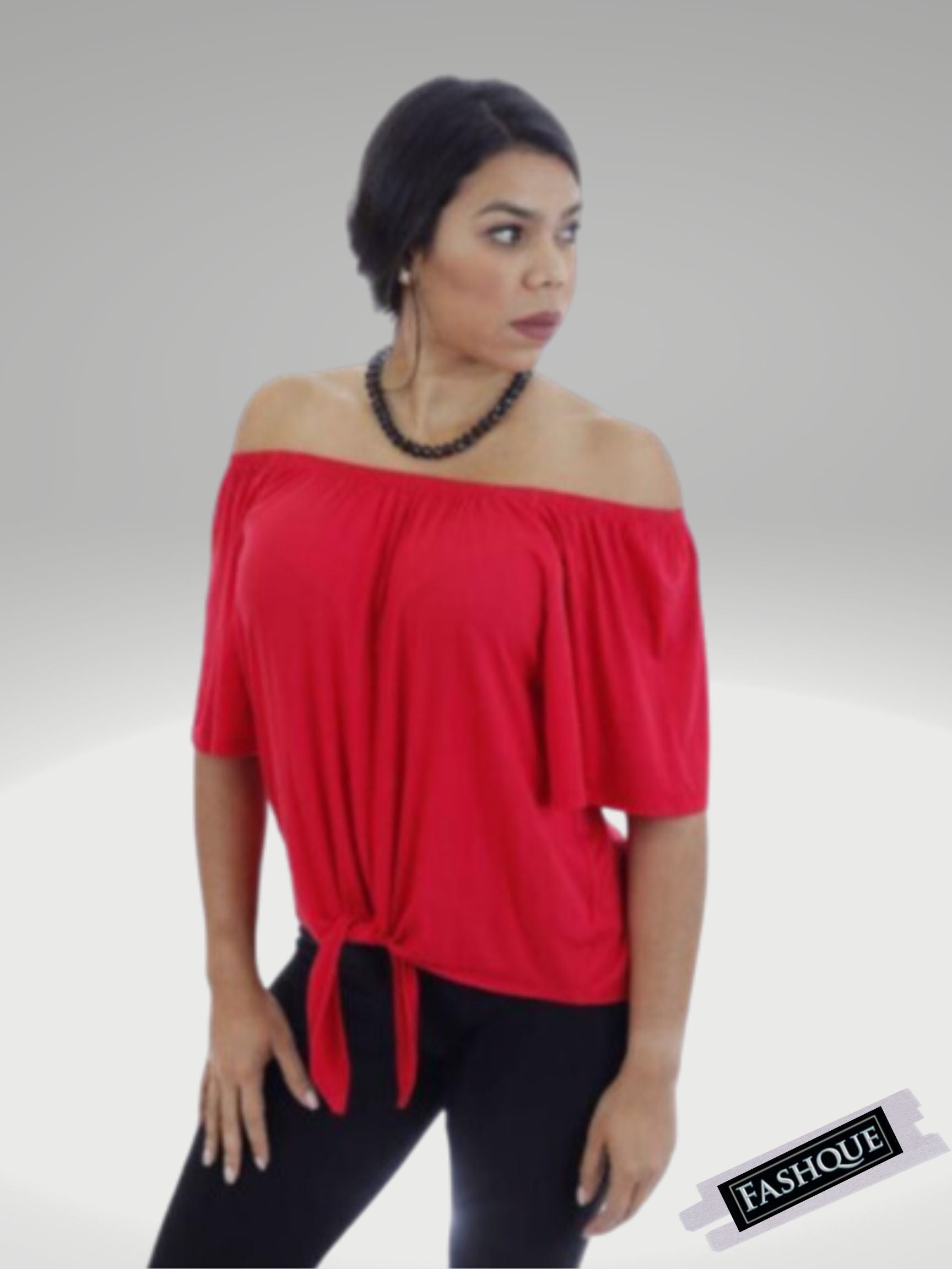 Asymmetrical OFF Shoulder top with a knot detail - T509