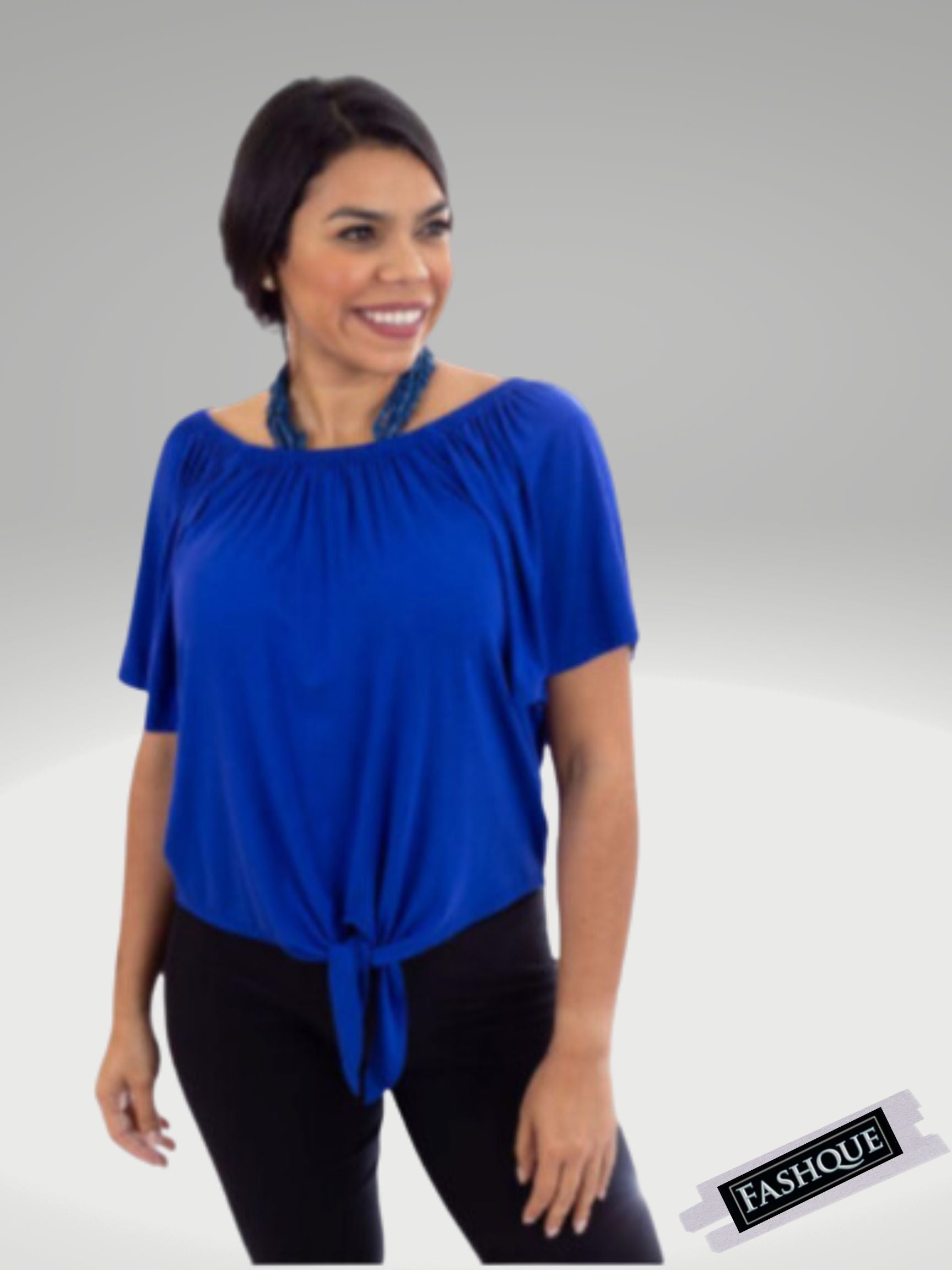 FASHQUE - Asymmetrical OFF Shoulder top with a knot detail - T509