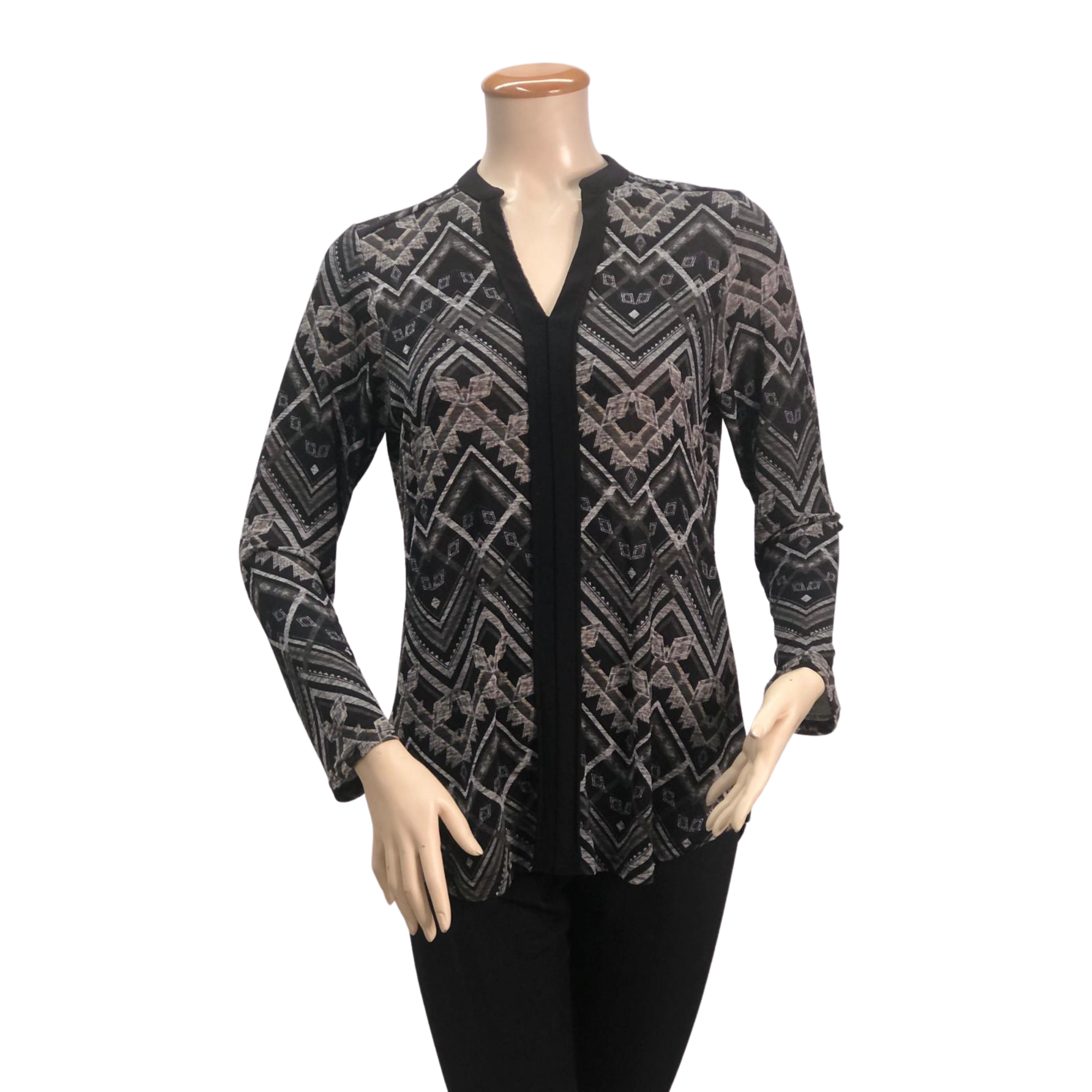 T531 - LONG SLEEVE SPLIT-NECK PULLOVER TOP WITH PLACKET TRIM - Fashque