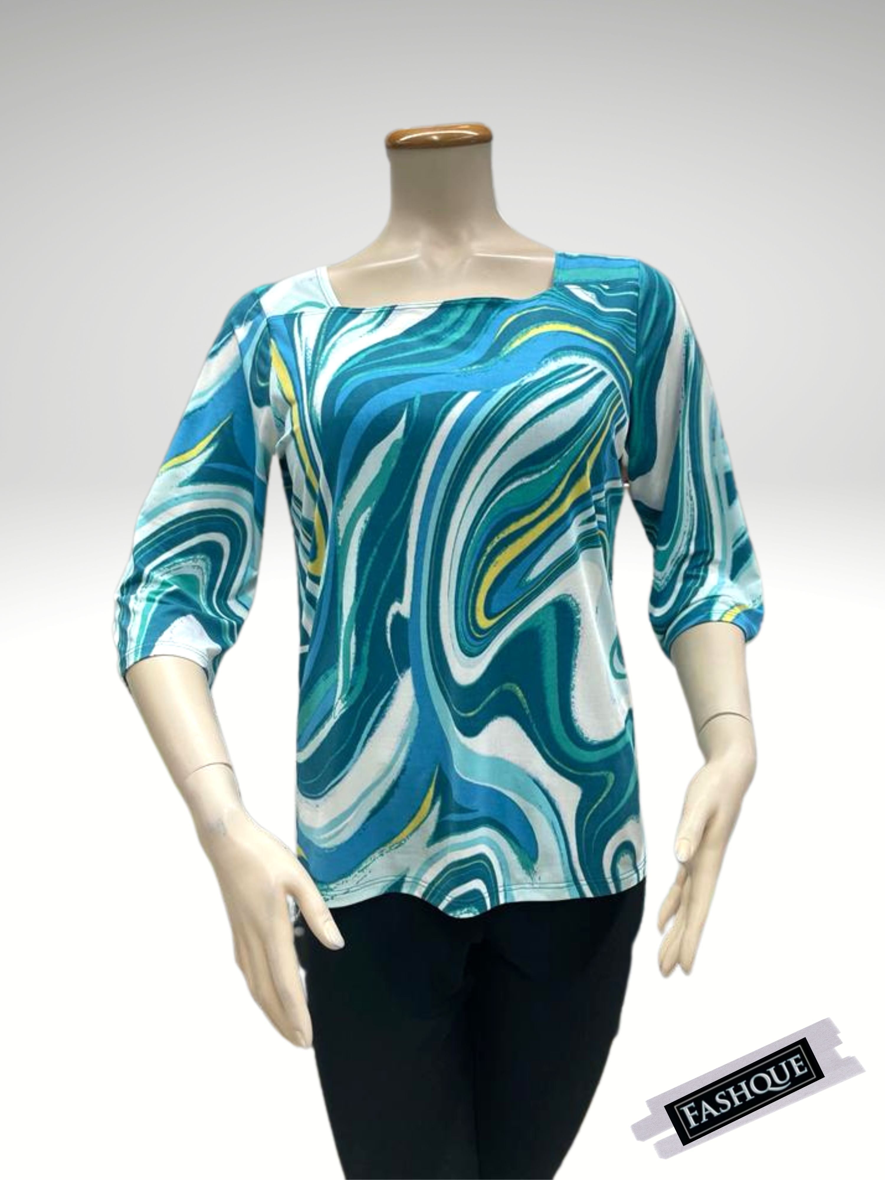 FASHQUE - Square Neck 3/4 Sleeve Top - T544