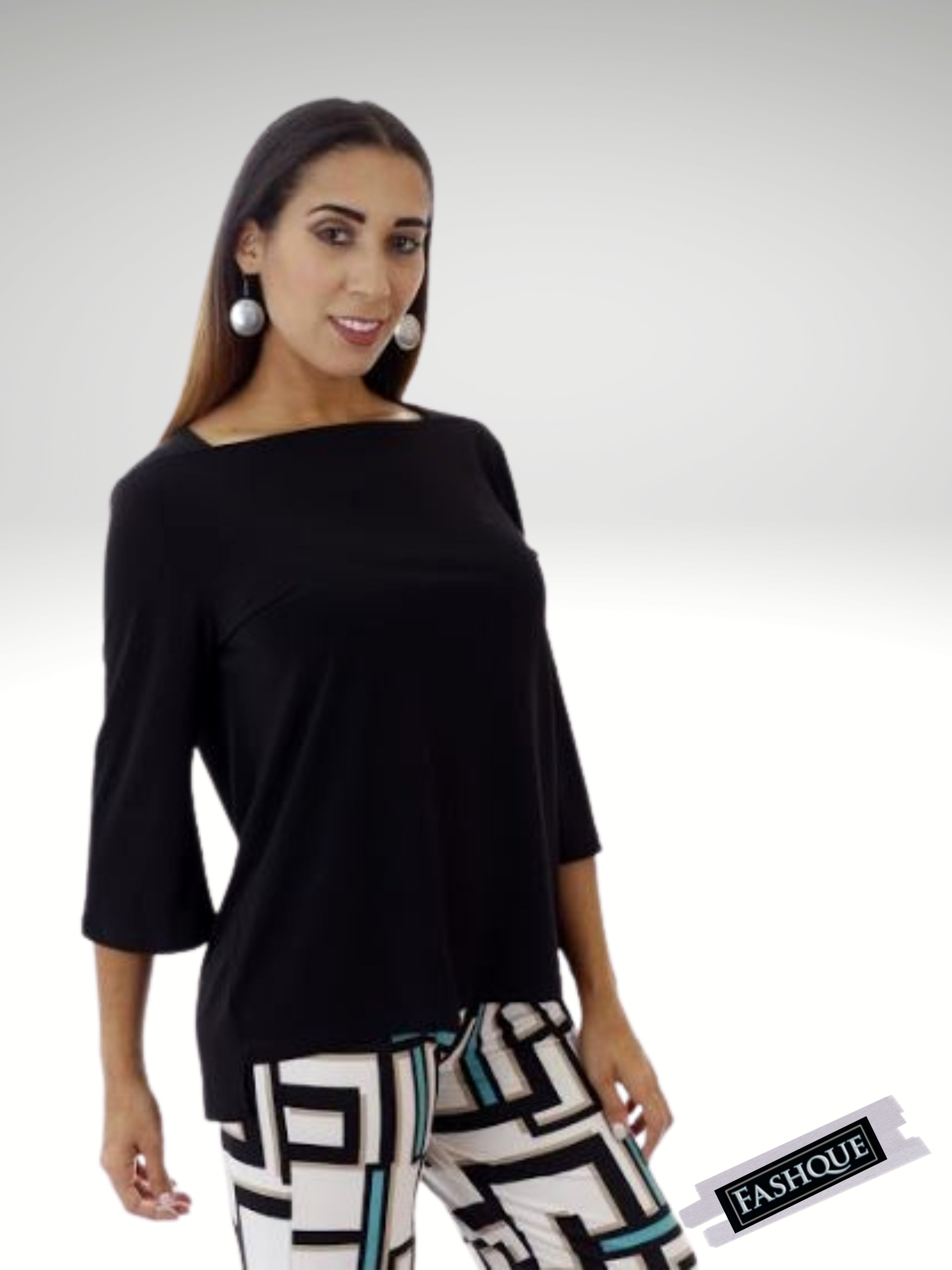 FASHQUE - Square Neck 3/4 Sleeve Top - T544