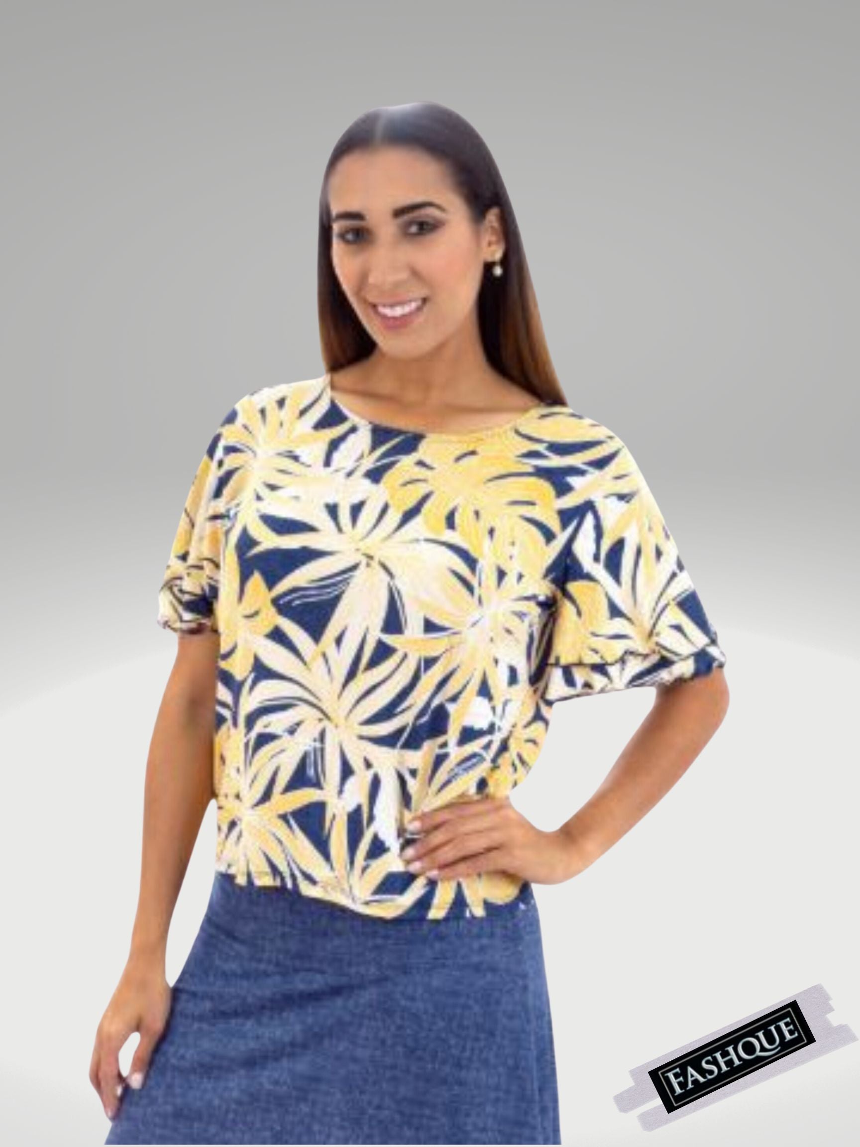 FASHQUE - Double Ruffle Bell Sleeves Scoop Neck Top - T560