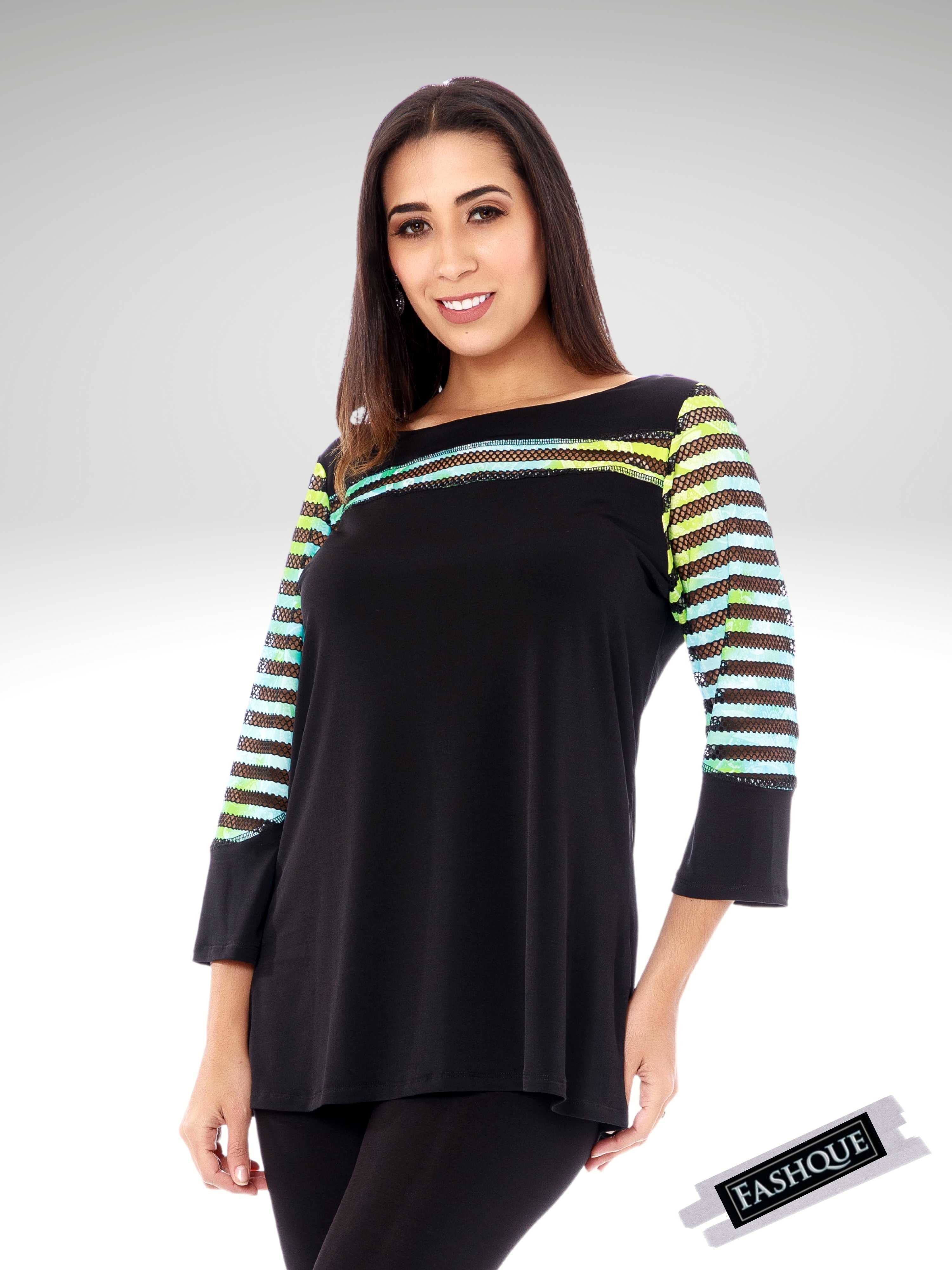 FASHQUE - Scoop Neck Color Block Combo 3/4 Sleeve Tunic - T561 SALE