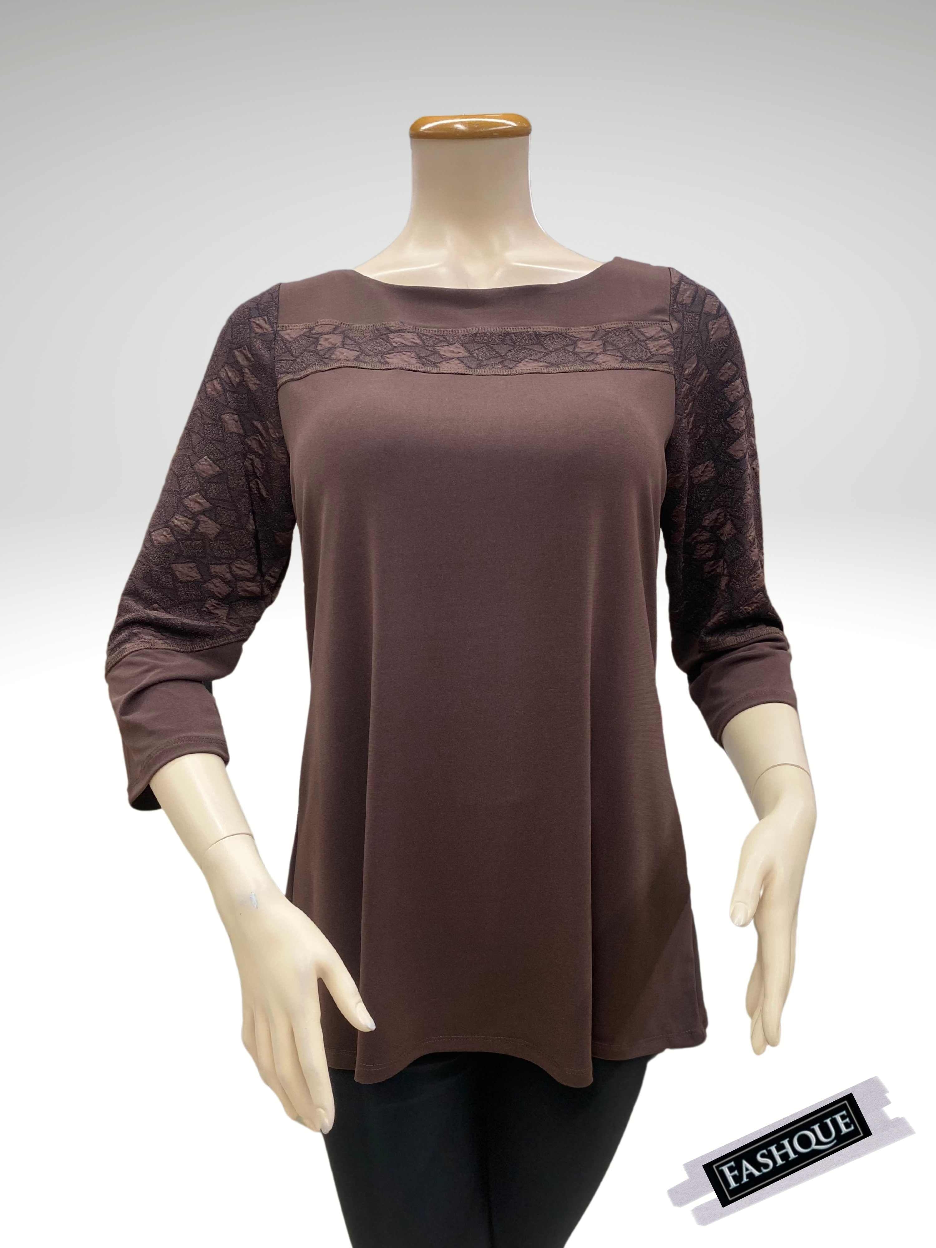 FASHQUE - Scoop Neck Color Block Combo 3/4 Sleeve Tunic - T561 SALE