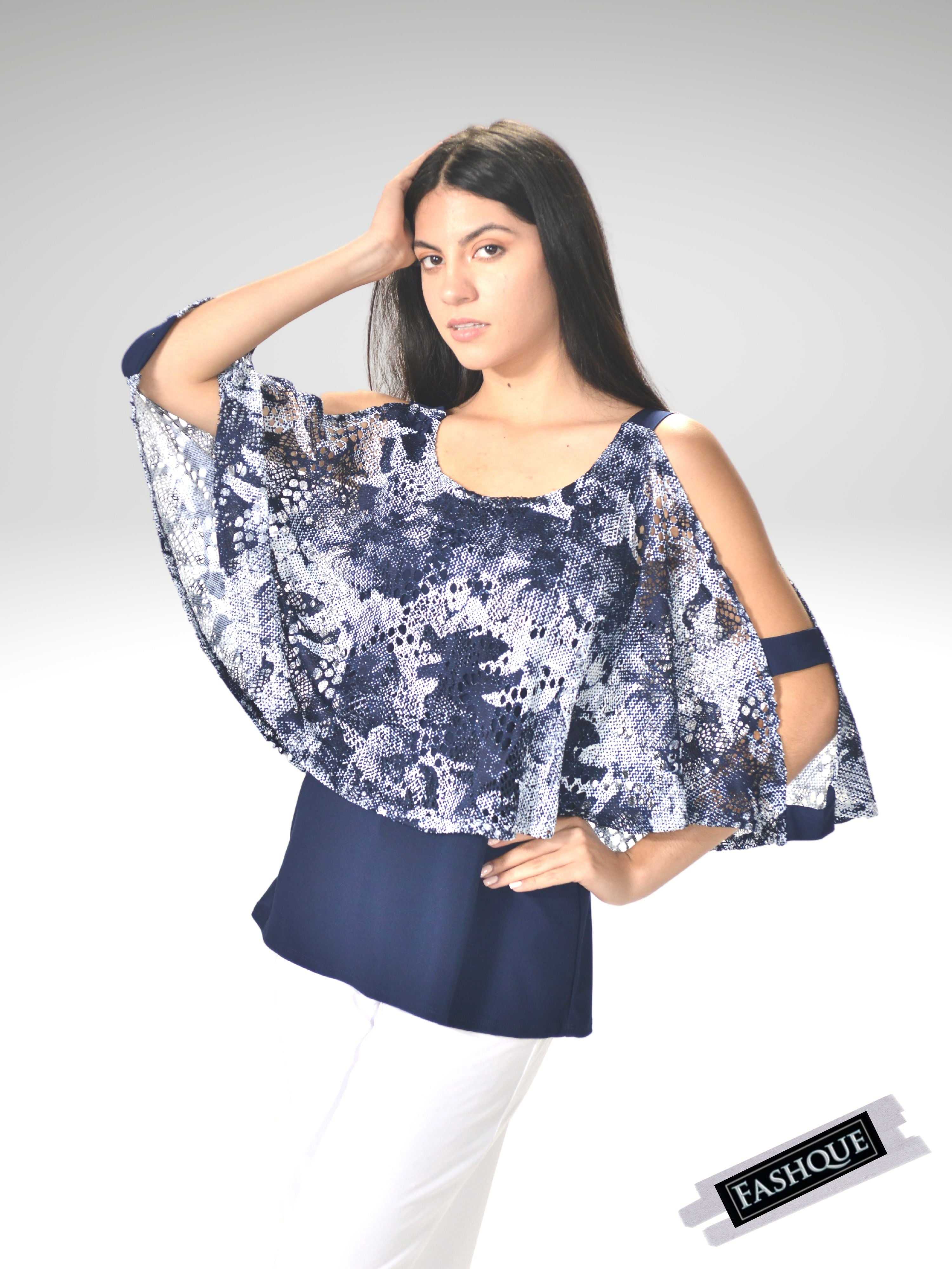 FASHQUE - Elegant Drape Top with Strappy Sleeve - T614