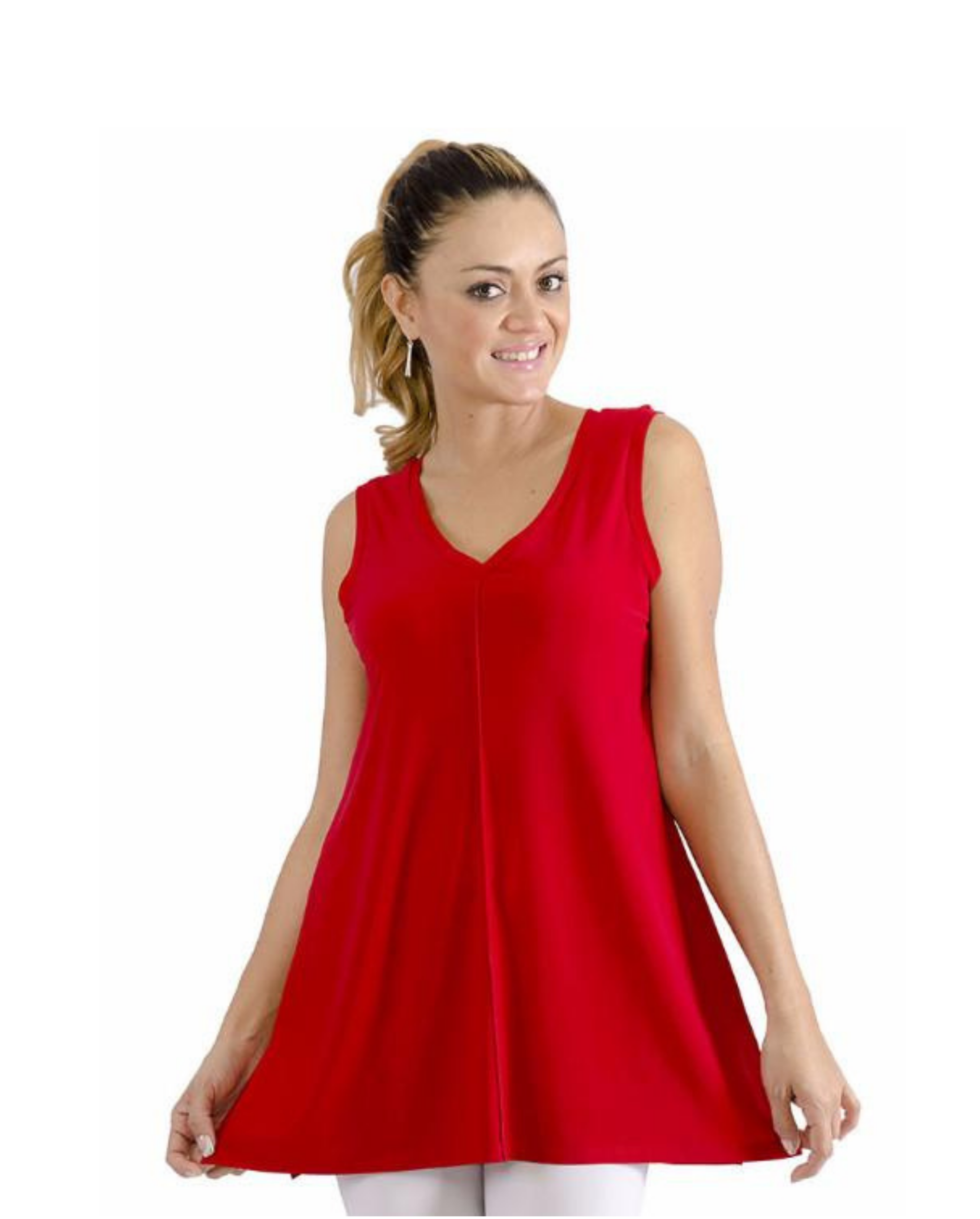 V NECK LONG TANK TUNIC TOP - T107